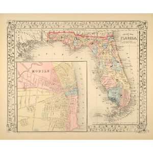   Map Florida Counties Mobile Alabama City Harbor   Original Print Map