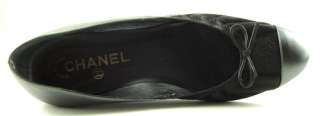 995 CHANEL Black Pewter Bow Ballerines Womens Flat Shoes 7 EUR 38 