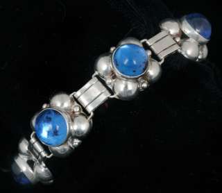 LOS BALLESTEROS Vintage MEXICAN Silver BRACELET Sapphire BLUE Glass 