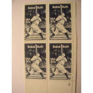   Stamps, 1983, Babe3 Ruth, S# 2044, Plate Block of 4 20 Cent Stamps