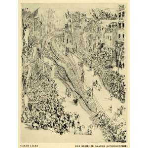 1914 Print Defeated Dragon Death Crowd Besiegte Drache Oskar Laske 