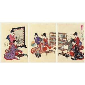    Chikanobu Japanese Woodblock Print; Poetry Contest