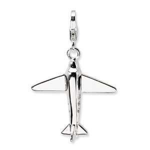   Sterling Silver 3D Crystal Airplane Charm with Lobster Clasp Jewelry