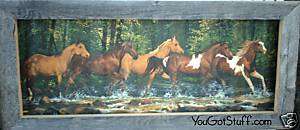 Western Rustic Cowboy Horse Barn Wood Wavy Tin Picture  