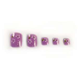   Purple Floral Glue/Stick/Press On Artificial/False Toe Nails Beauty
