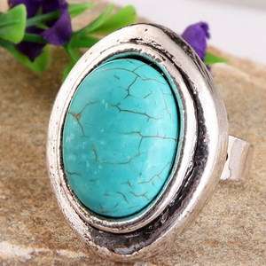 Tibet silver oval blue turquoise hot sale finger ring  