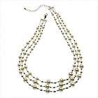 Silver Plated Off White Glass Pearl Triple Three Row Necklace GN895