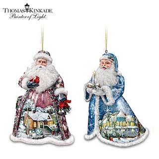 Thomas Kinkade Santa Claus Christmas Tree Ornaments Set One Of Sugar 