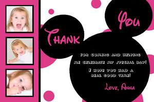 Pink Polka Dot Mickey & Minnie Mouse Thank You Cards  