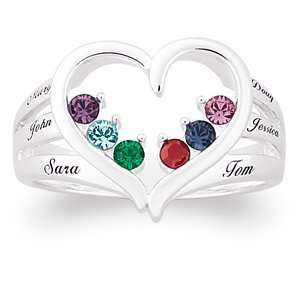  Silvertone Mothers Heart Birthstone & Name Ring Jewelry