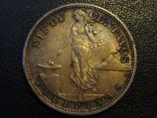 1944 S Philipines 50 Cents Silver Great Toning  