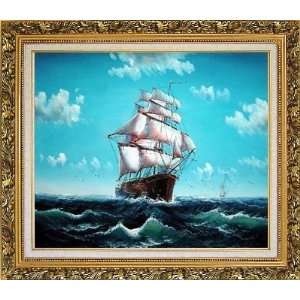  Big Ship Sailing on the Ocean Oil Painting, with Ornate 
