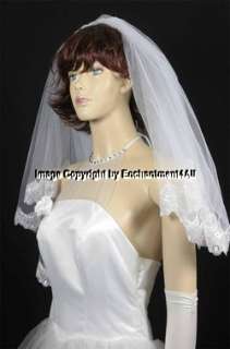 WHITE BRIDAL WEDDING EMBROIDERED LACE VEIL ELBOW 28  