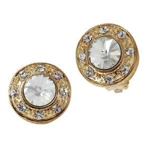  Crystal Clip On Earrings 14KT Gold Filled Big Round Pave 