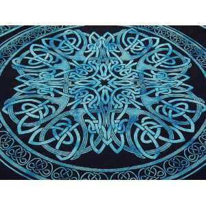  Celtic Knot Blue Tapestry Cotton Flat Bed Sheet Mandala 