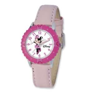   Disney Kids Minnie Mouse Pink Leather Band Time Teacher Watch Jewelry