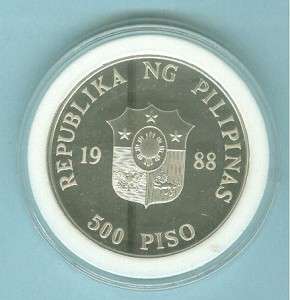 PHILIPPINES 1988 500 PESO PEOPLE POWER REVOLUTION COMMEM COIN, SILVER 