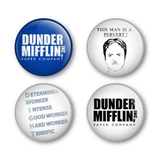 The US Office Dunder Mifflin Badges Buttons Pins DVD  