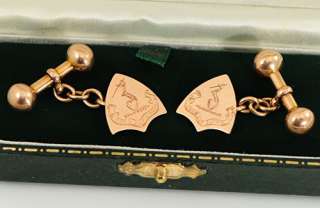Victorian 15Ct Rose Gold Heraldry Motto Cufflinks c1890  
