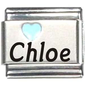  Chloe Light Blue Heart Laser Name Italian Charm Link 