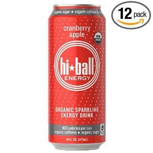 Hiball Energy Sparkling Organic Juice Drink, Cranberry Apple, 16 Ounce 