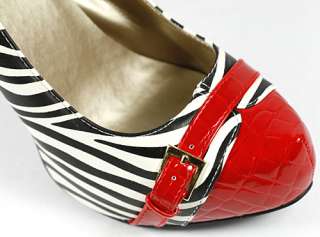Red Black White Zebra Platform Stiletto Heel Pump QUPID System 36 