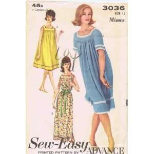  Advance 3036 Vintage Sewing Pattern Womens Nightgown Size 