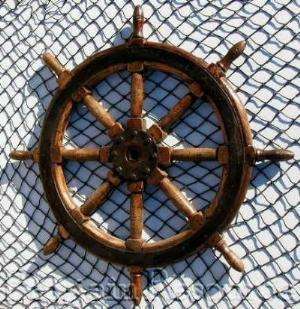 Large Rustic Nautical Antique Wood Brass Ships Wheel  