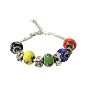 Evil Eye Glass Beads Charm Bracelet with 5 Colored Beads and Playful 