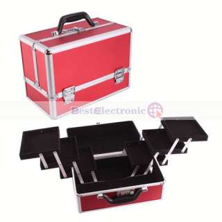 Red Lockable Handle Cosmetic Make up Train Case Bag Box  