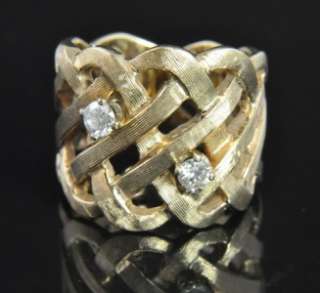   14K Gold .27 CT Diamond Woven Lattice Wide Band Ring 8.25 Heavy  