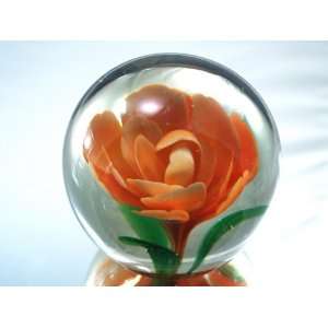 Murano Design Mouth Blown Glass Art Orange Flower Handmade Art Glass 