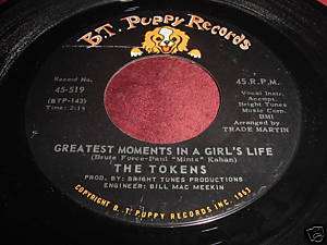 THE TOKENS   GREATEST MOMENTS IN A GIRLS LIFE   45 ROCK  