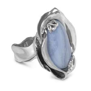   Sterling Silver Blue Lace Agate Elongated Calla Lily Ring Jewelry