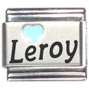  Leroy Light Blue Heart Laser Name Italian Charm Link 