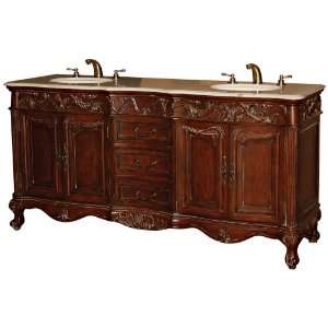  Cherry Finish with Ivory Marble Twin Sink Vanity Kitchen 