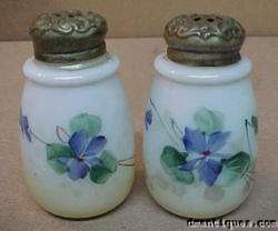 Antique Mt Washington HP Art Glass Salt Pepper Shakers  