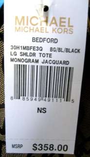   BEDFORD MONOGRAM LARGE SHOULDER BAG TOTE BEIGE/BLACK $358~NEW  