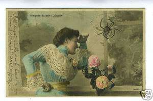 Spider Love Fortune Teller vintage 1900 Photo postcard  