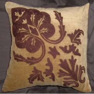 Crewel Pillow Konark Bronze on Brown Cotton Velvet (16X16 