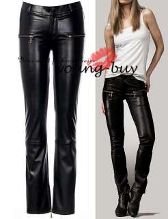 Black Leather Zippers Skinny Pants AU Sz 6 16 w1457  