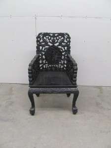 NICE ANTIQUE CHINESE CARVED TEAK ESTATE ARM CHAIR 11NY048  