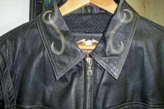Harley Davidson Black Leather Jacket Zip Off Sleeves EC  