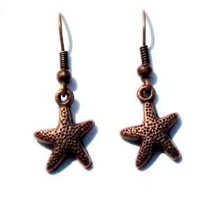  Antiqued Copper Starfish Dangle Earrings on French Wire 