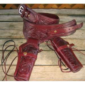  NEW Burgundy Genuine Leather Double Western Holster Cowboy 