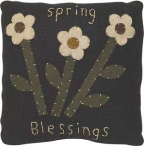 Primitive SPRING BLESSINGS PILLOW Country Stitchery  
