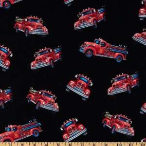 44 Wide Local Heroes Fire Engines Black Fabric By The 