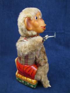 Vintage Alps Tin Battery Operated Bubble Blowing Monkey  
