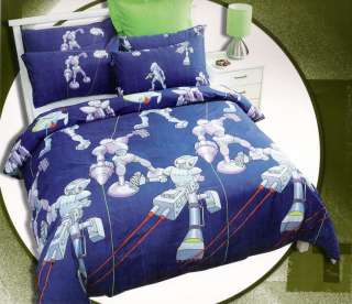 Blue Robot Laser Double Bed Quilt/Doona Cover Set New  