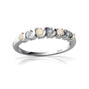  14K White Gold Round Genuine Opal Ring Size 4 Jewelry